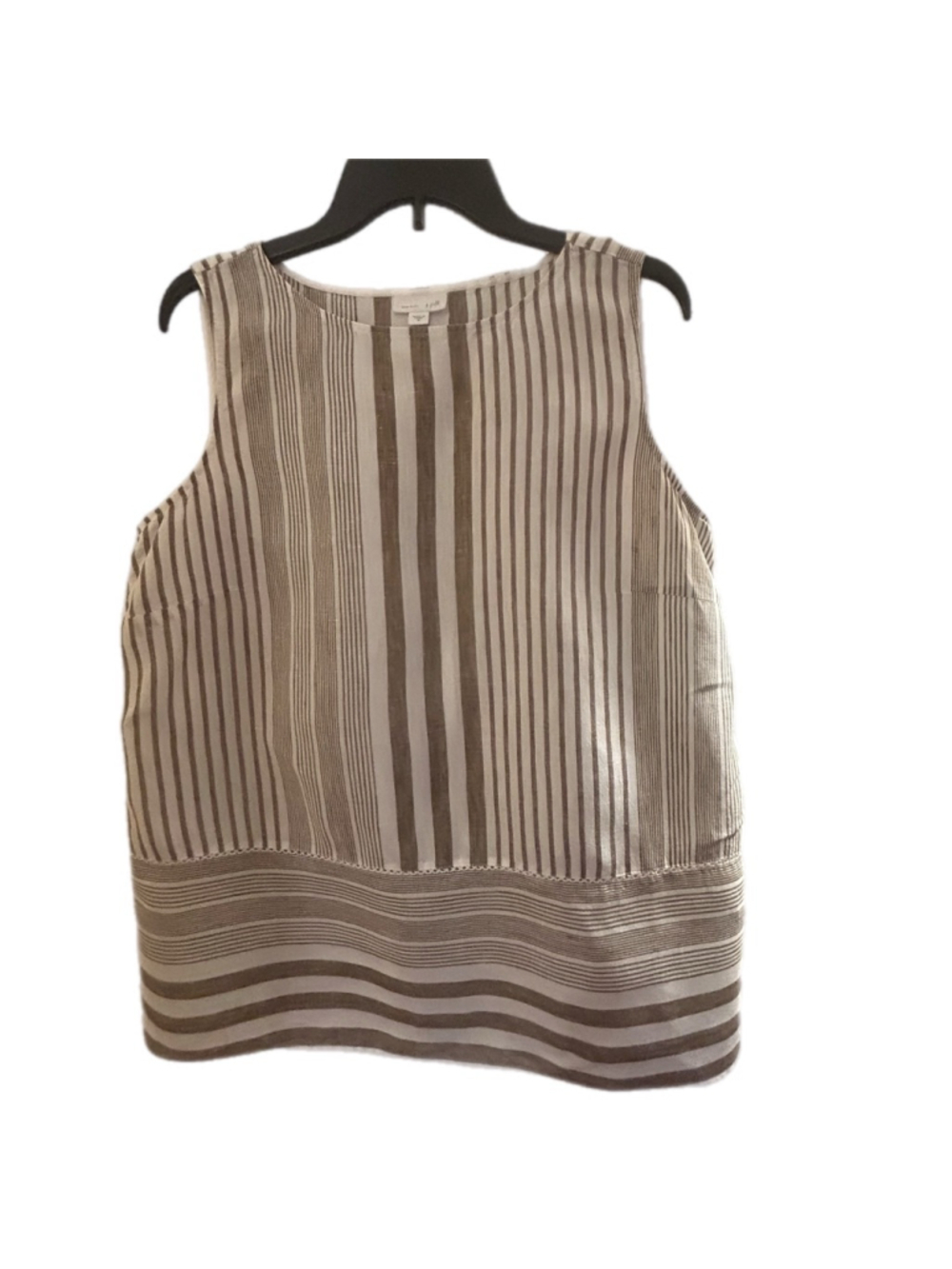 J. Jill Love Linen Striped Sleeveless Shell Top Neutral Beige Medium
